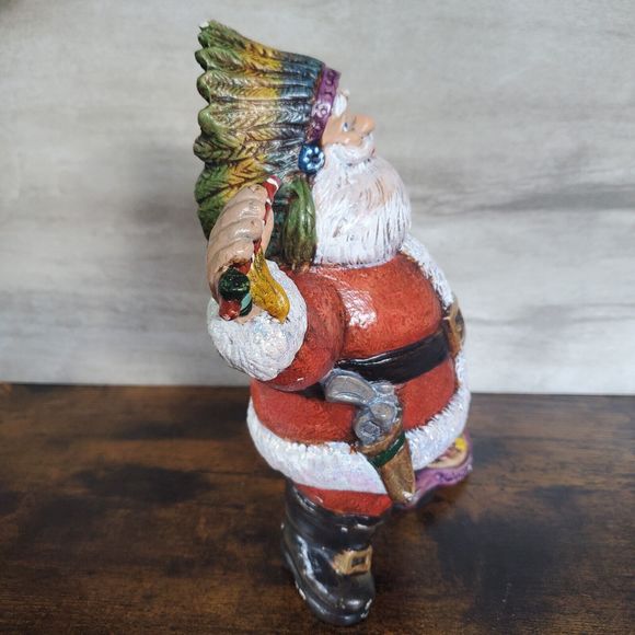 Santa Claus Ceramic Oklahoma State Christmas 9x8 Headress Covered Wagon Buffalo - Picture 6 of 11